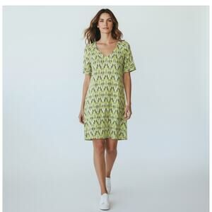 Fossil dress women's M green geometric print V neck short sleeve midi shift